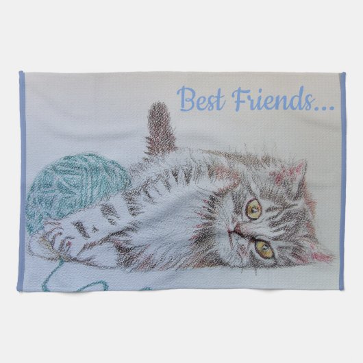 Best Friends Cute Cat Art Kitchen Tea Towel Theedoek (Horizontaal)
