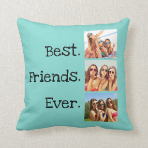 Best Friends ever Quote 3 Photo Collage Green Kussen