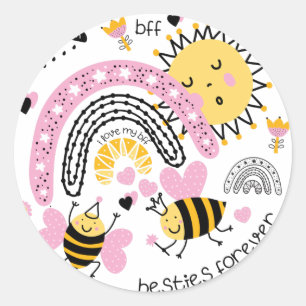 Best Friends for ever Cute BFF Girls Ronde Sticker