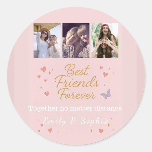 Best Friends Forever – 3 foto-collagesticker Ronde Sticker (Voorkant)