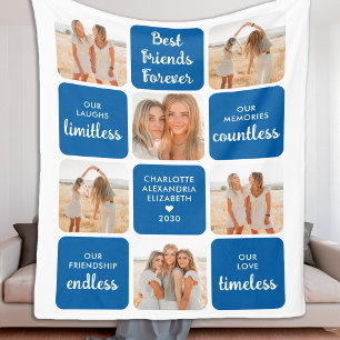 Best Friends Forever Aangepast 6 Foto Collage Blue Fleece Deken