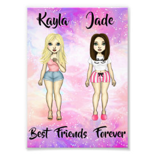 Best Friends Forever Blonde en Brunette Custom Foto Afdruk