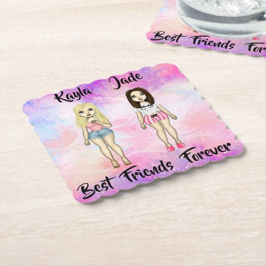 Best Friends Forever Blonde en Brunette Custom Kartonnen Onderzetters (Gebogen)