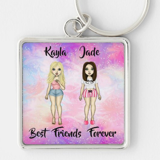 Best Friends Forever Blonde en Brunette Custom Sleutelhanger (Voorkant)