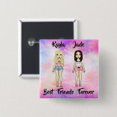 Best Friends Forever Blonde en Brunette Custom Vierkante Button 5,1 Cm (Voorkant /achterkant)