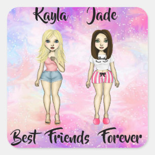 Best Friends Forever Blonde en Brunette Custom Vierkante Sticker
