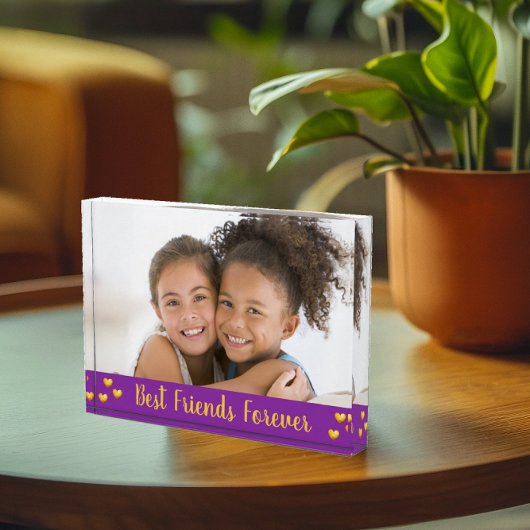 Best Friends Forever Gold Hearts Script Paars Fotoblokken