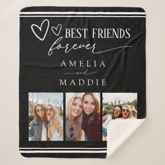 Best Friends Forever Photo Collage Black Sherpa Deken (Voorkant)