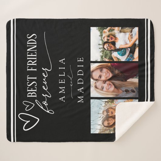 Best Friends Forever Photo Collage Black Sherpa Deken (Voorkant (horizontaal))