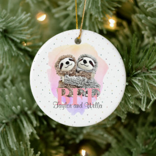 Best Friends Forever Sloth Hugs Monogram Kerstmis Keramisch Ornament