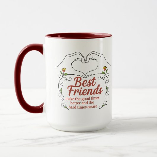 Best Friends Heart Hands Floral Quote Combo Mug (Gauche)