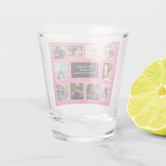 Best Friends Photo Collage Black en Roze Striped Shot Glas (Achterkant)