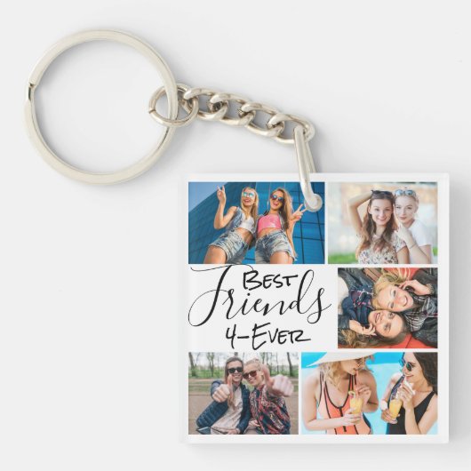 Best Friends Photo Collage Cute Script Sleutelhanger (Voorkant)