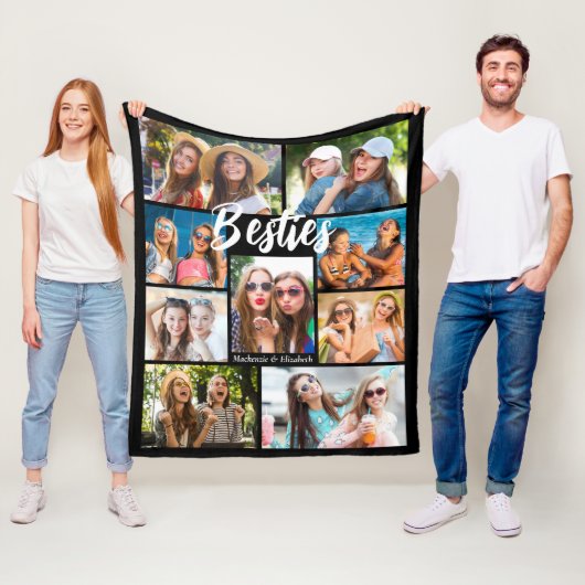 Best Friends Script BESTIES 9 Fotocollage Namen Fleece Deken (In situ)