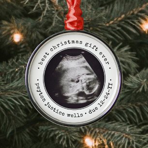 Best Gift Ever Ultrasound Baby Photo Simple Round Metalen Ornament