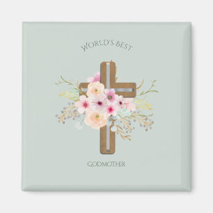Best GODMOTHER Gift - Floral Cross Magneet