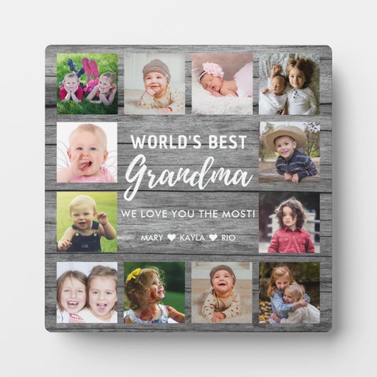 Best Grandma 12 Foto Grandchildren Gray Wood Fotoplaat (Voorkant)