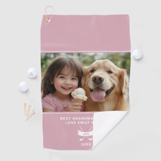 Best Grandma by par Funny Fun Custom Photo Pink Golfhanddoek (Insitu)