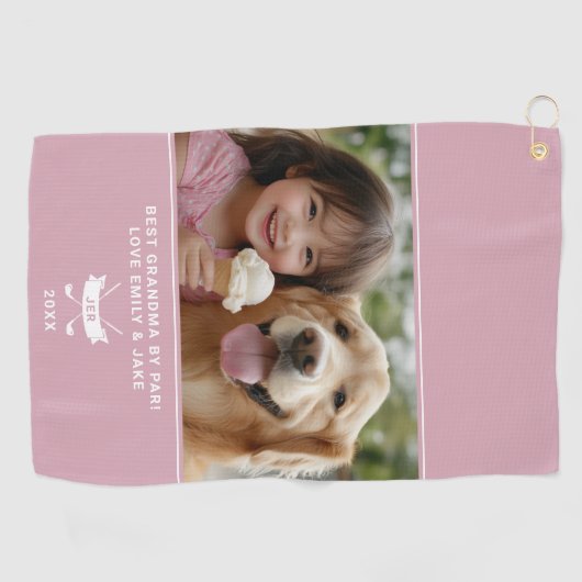 Best Grandma by par Funny Fun Custom Photo Pink Golfhanddoek (Horizontaal)