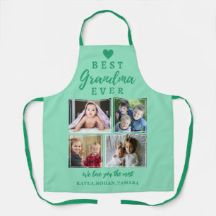Best Grandma Ever 4 Photo Collage Light Blauwgroen Schort
