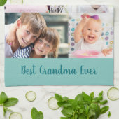 Best Grandma Ever 6 Photo Masonry Grid Green Theedoek (Gevouwen)