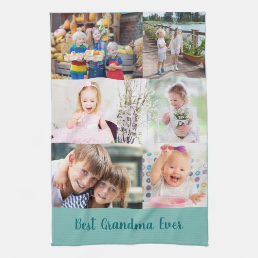 Best Grandma Ever 6 Photo Masonry Grid Green Theedoek (Verticaal)