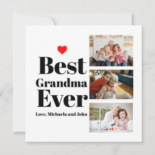 Best Grandma Ever Heart 3 Photo Collage Feestdagenkaart