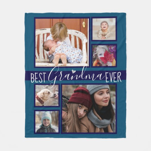 Best Grandma Ever Multi Photo Blue Fleece Deken (Voorkant)