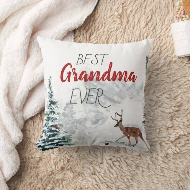 Best Grandma Ever Rustic Deer Winter Scene Photo Kussen (Deken)
