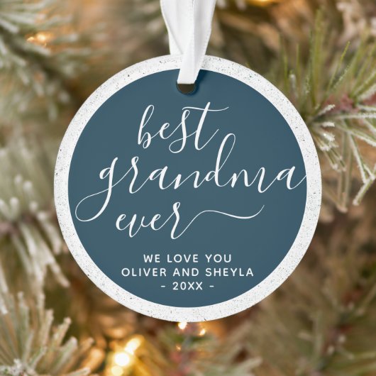 Best Grandma Ever Script Photo on Back Keepslag Ornament (Boom)