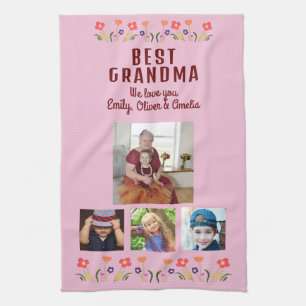 Best Grandma Flowers 4 Photo Collage Keepslag Theedoek