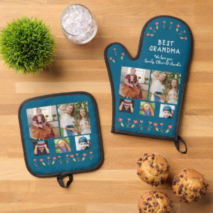 Best Grandma Flowers 5 Photo Collage Keepslag Ovenwant & Pannenlap Set
