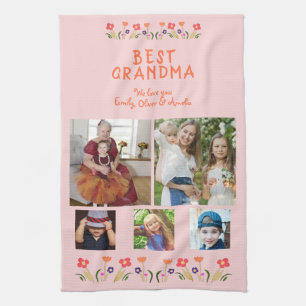 Best Grandma Flowers 5 Photo Collage Keepslag Theedoek