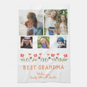 Best Grandma Flowers 5 Photo Collage Keepslag Theedoek