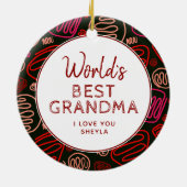 Best Grandma Red One Line Pattern Foto Keramisch Ornament (Achterkant)