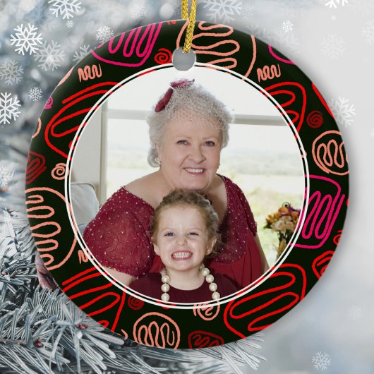 Best Grandma Red One Line Pattern Foto Keramisch Ornament