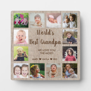 Best Grandpa 12 Photo Collage Rustic Wood Fotoplaat