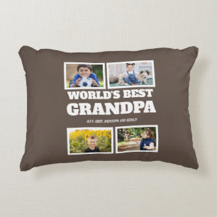 Best Grandpa Brown White Photo Collage  Accent Kussen
