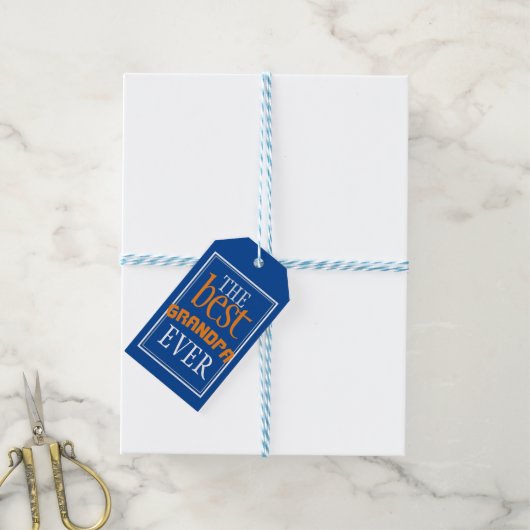Best Grandpa Ever Typography Blue Cadeaulabel (Met Touw)