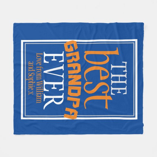 Best Grandpa Ever Typography Blue Fleece Blanket (Voorkant (Horizontaal))