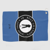 Best Grandpa Golfer Monogrammed Sports Blue Black Golfhanddoek (Horizontaal)