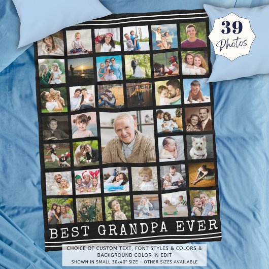 BEST GRANDPA OOIT Photo Collage Black Fleece Deken