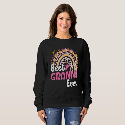 Best Granna Ever Funny Roze Leopard Rainbow Moeder Trui (Voorkant volledig)