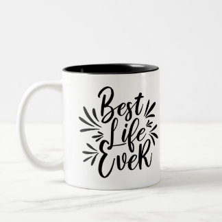 Best Life Ever Splash Calligraphy Black and White Tweekleurige Koffiemok