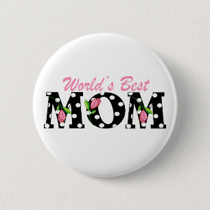 Best mam Black ter wereld met roze tulpen Ronde Button 5,7 Cm