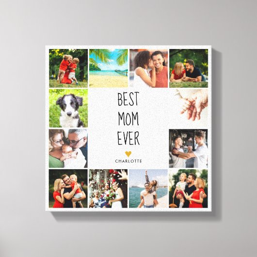 Best mam Ever Gold Heart Photo Collage Canvas Afdruk (Voorkant)