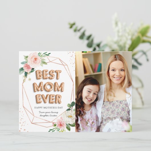 Best mam Ever Modern Floral Moederdag Foto Kaart (Staand voorkant)