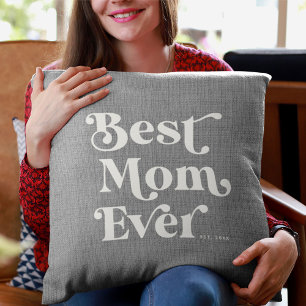 Best mam Ever Modern Rustic Grey Linen Typografie Kussen