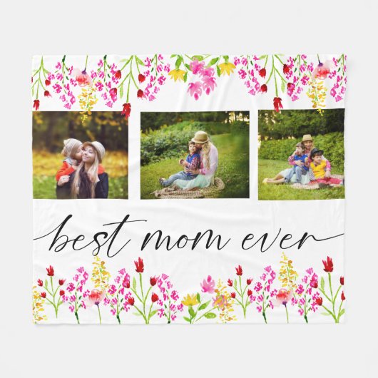 Best Mam Ever Moederdag Foto Collage Floral Fleece Deken (Voorkant (Horizontaal))