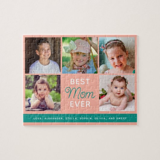 Best mam Ever Script Family Photo Collage Legpuzzel (Horizontaal)